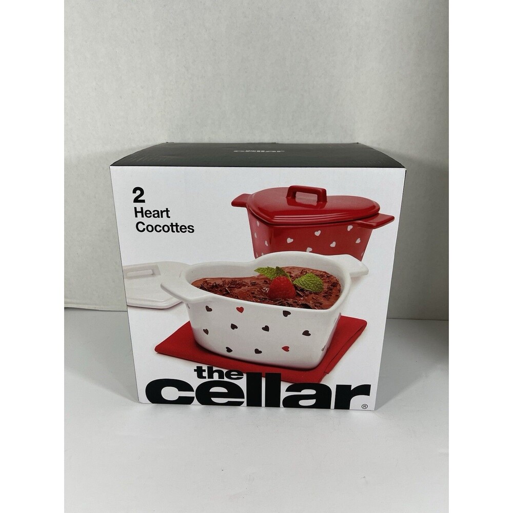 THE CELLAR 2-Pc. Heart Stoneware Cocottes W/ Lids